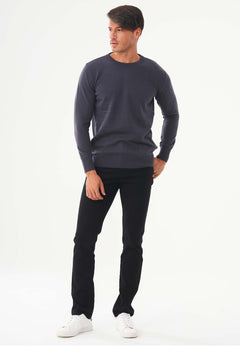 Men's Round Neck Organic Cotton Sweater Asphalt