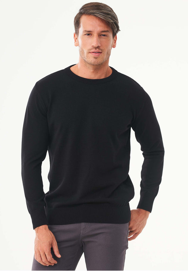 Men's Round Neck Organic Cotton Sweater Black