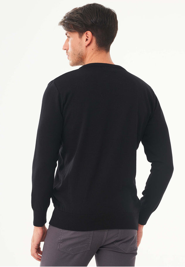 Men's Round Neck Organic Cotton Sweater Black