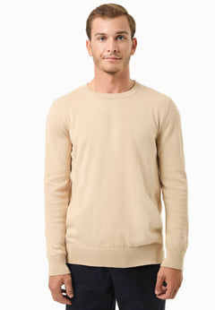Men's Round Neck Organic Cotton Sweater Beige
