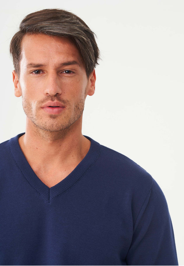 Men's V-Neck Organic Cotton Sweater Navy
