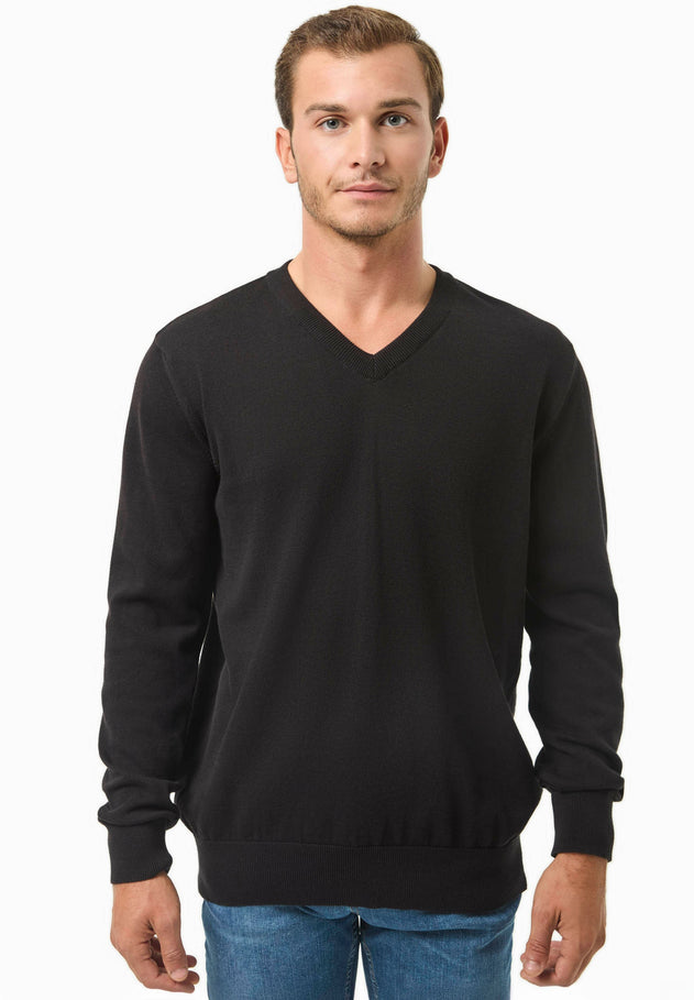 Men's V-Neck Organic Cotton Sweater Black