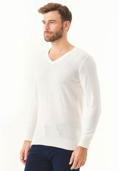 Men's V-Neck Organic Cotton Sweater Off White