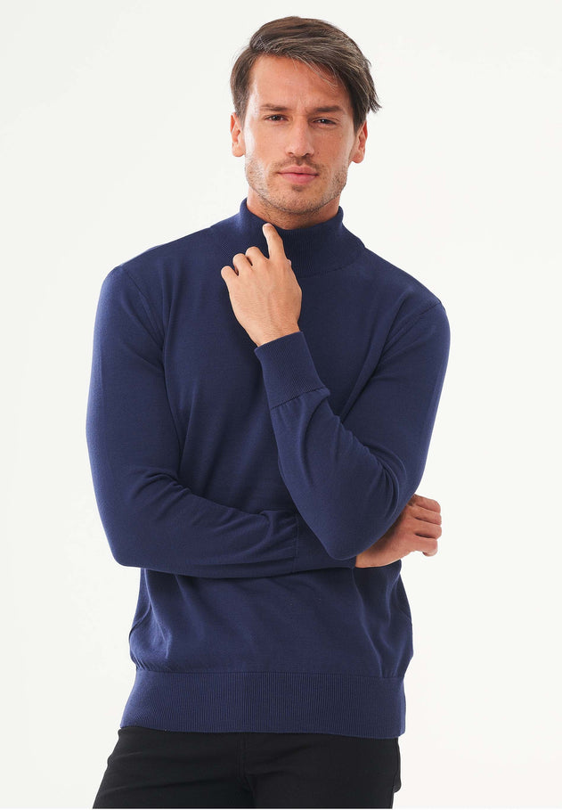 Men's Organic Cotton Turtleneck Sweater Navy