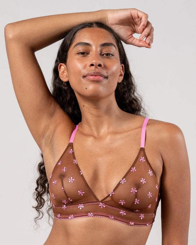 Mesh Triangle Bralette Mocha/Candy Pink