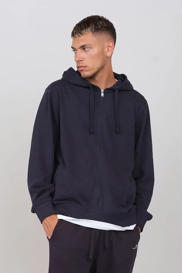 Gauzed Hoodie With A Zipper Blue