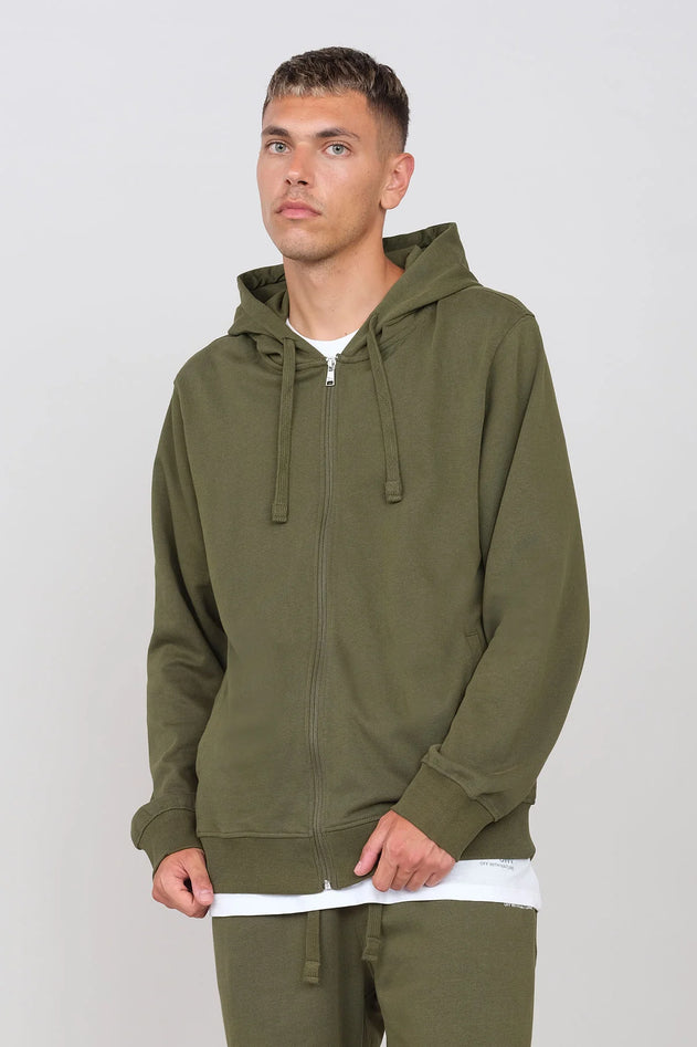 Gauzed Hoodie With A Zipper Military Green