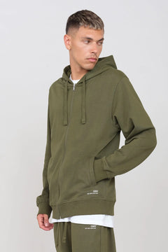 Gauzed Hoodie With A Zipper Military Green