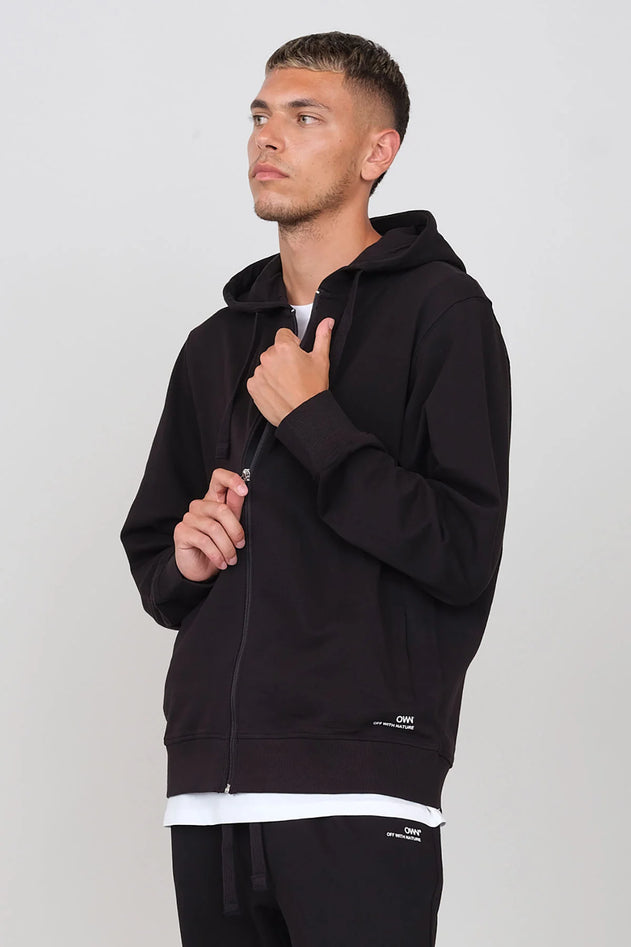 Gauzed Hoodie With A Zipper Black