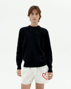 Khem Cute Heart Knitted Sweatshirt Black