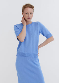 Knitted Cotton Short Sleeve Top Sky
