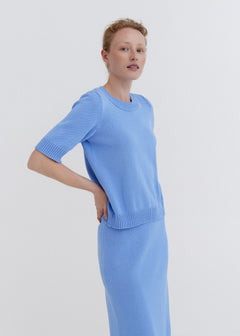 Knitted Cotton Short Sleeve Top Sky