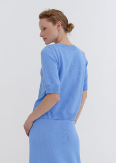 Knitted Cotton Short Sleeve Top Sky