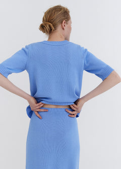 Knitted Cotton Short Sleeve Top Sky
