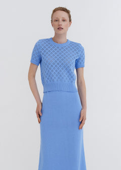 Knitted Cotton Lace Top Sky