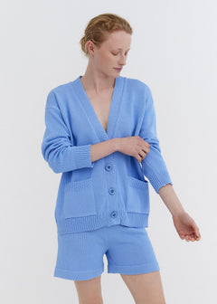 Knitted Cotton Cardigan with Buttons Sky