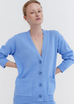 Knitted Cotton Cardigan and Shorts Set Sky