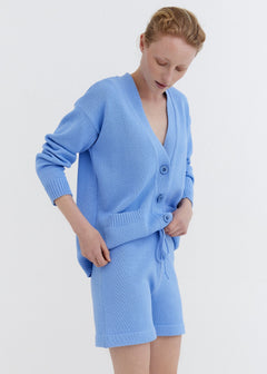 Knitted Cotton Cardigan with Buttons Sky