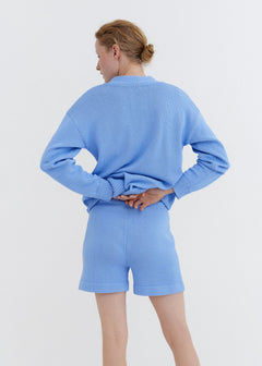 Knitted Cotton Cardigan with Buttons Sky