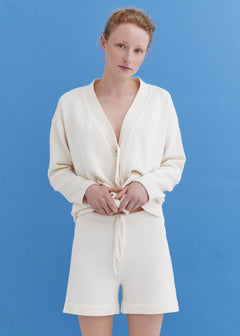 Knitted Cotton Cardigan and Shorts Set