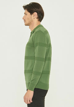 Men's Polo Collar Striped Knit Sweater Green