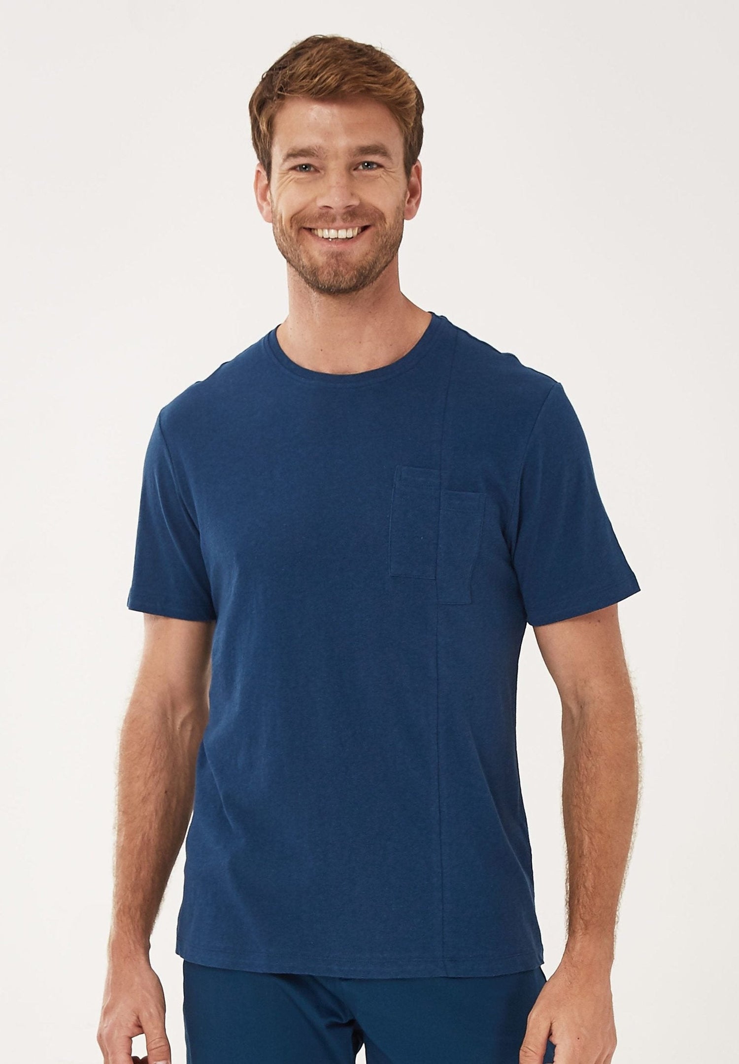 Men's Round Neck Linen Blend T-Shirt Navy