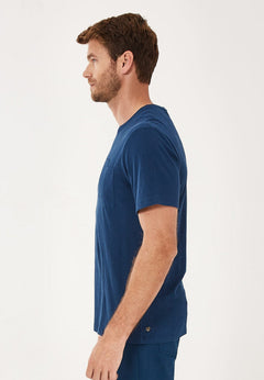 Men's Round Neck Linen Blend T-Shirt Navy