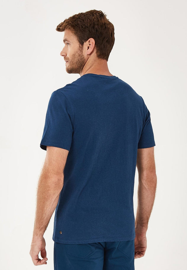 Men's Round Neck Linen Blend T-Shirt Navy