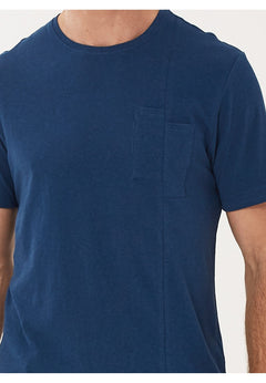 Men's Round Neck Linen Blend T-Shirt Navy