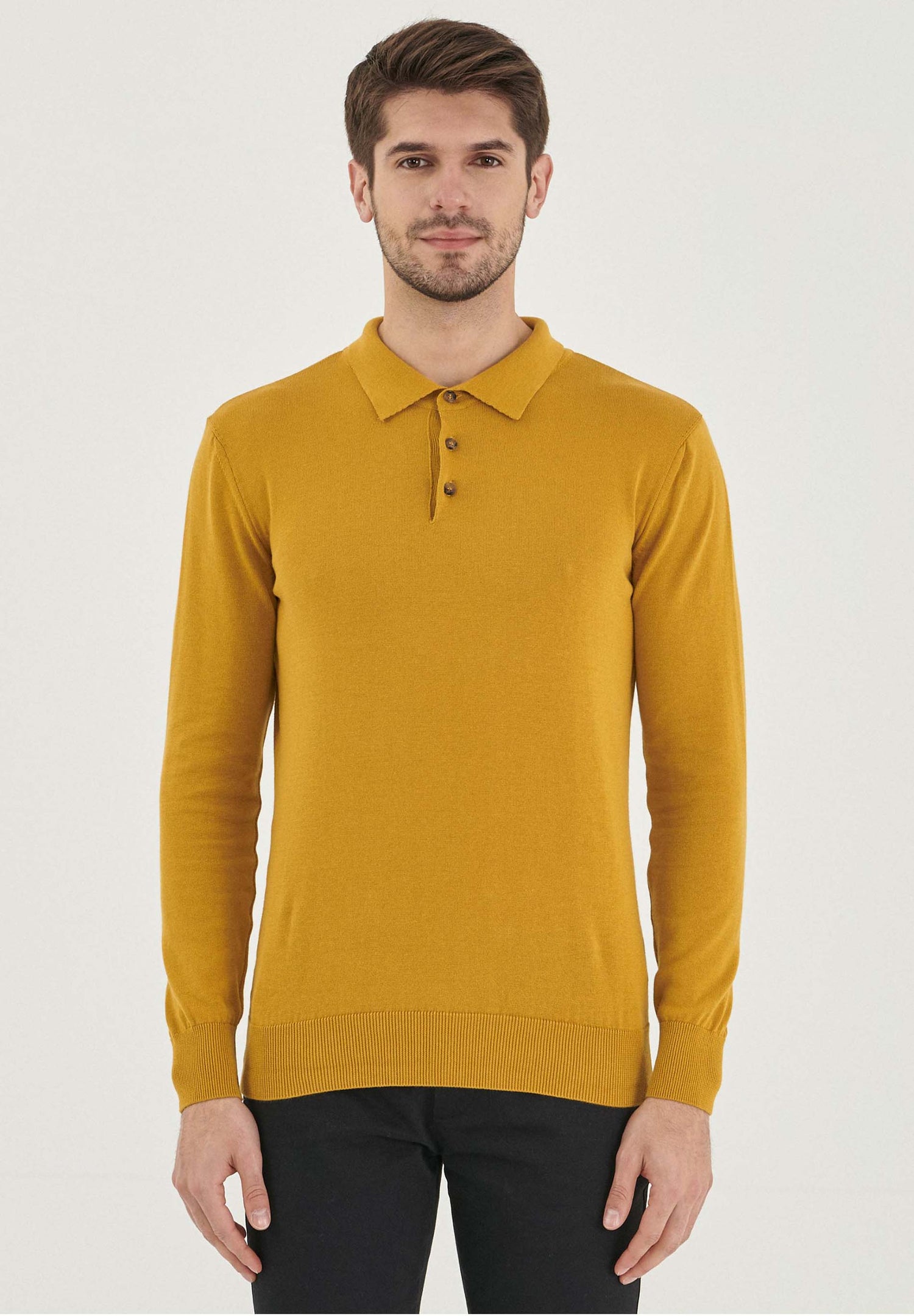 Men's Polo Collar Knit Sweater Olive