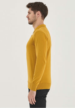 Men's Polo Collar Knit Sweater Olive Oil