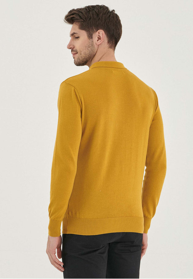 Men's Polo Collar Knit Sweater Olive