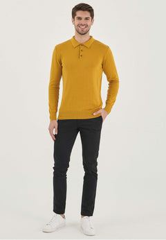 Men's Polo Collar Knit Sweater Olive Oil