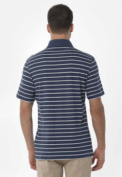 Men's Striped Polo Shirt Organic Cotton Linen Blend Navy/Off-White