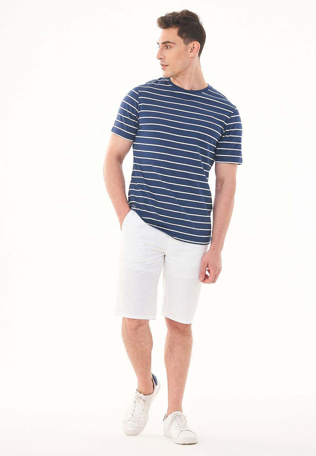 Men's Striped Linen Blend T-Shirt Navy / Off White