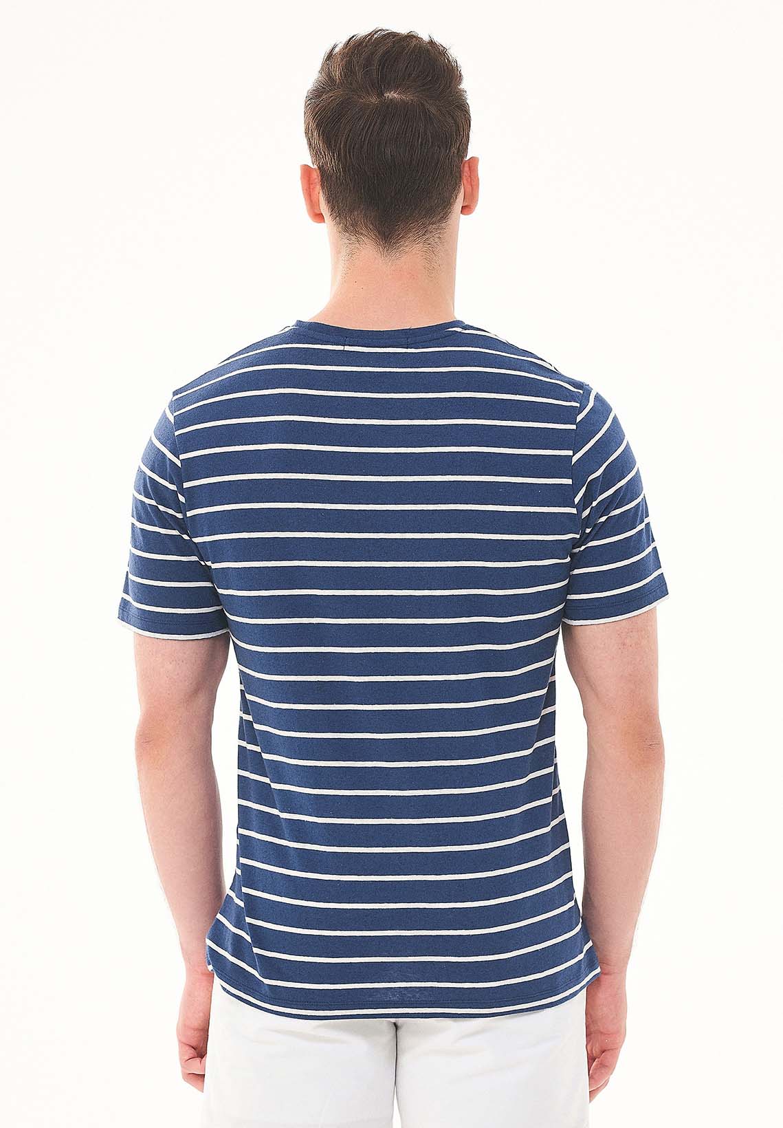 Men's Striped Linen Blend T-Shirt Navy / Off White