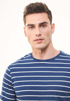 Men's Striped Linen Blend T-Shirt Navy / Off White
