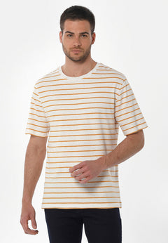 Men's Striped Linen Blend T-Shirt Off White / Mango