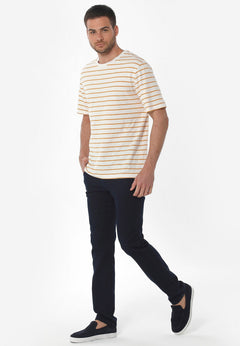 Men's Striped Linen Blend T-Shirt Off White / Mango