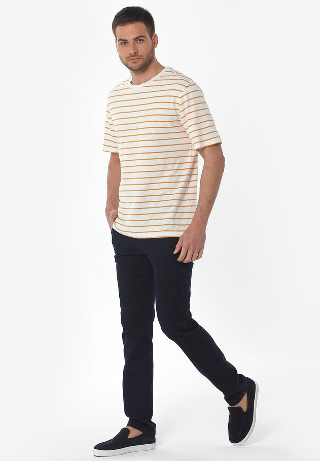 Men's Striped Linen Blend T-Shirt Off White / Mango