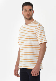 Men's Striped Linen Blend T-Shirt Off White / Mango