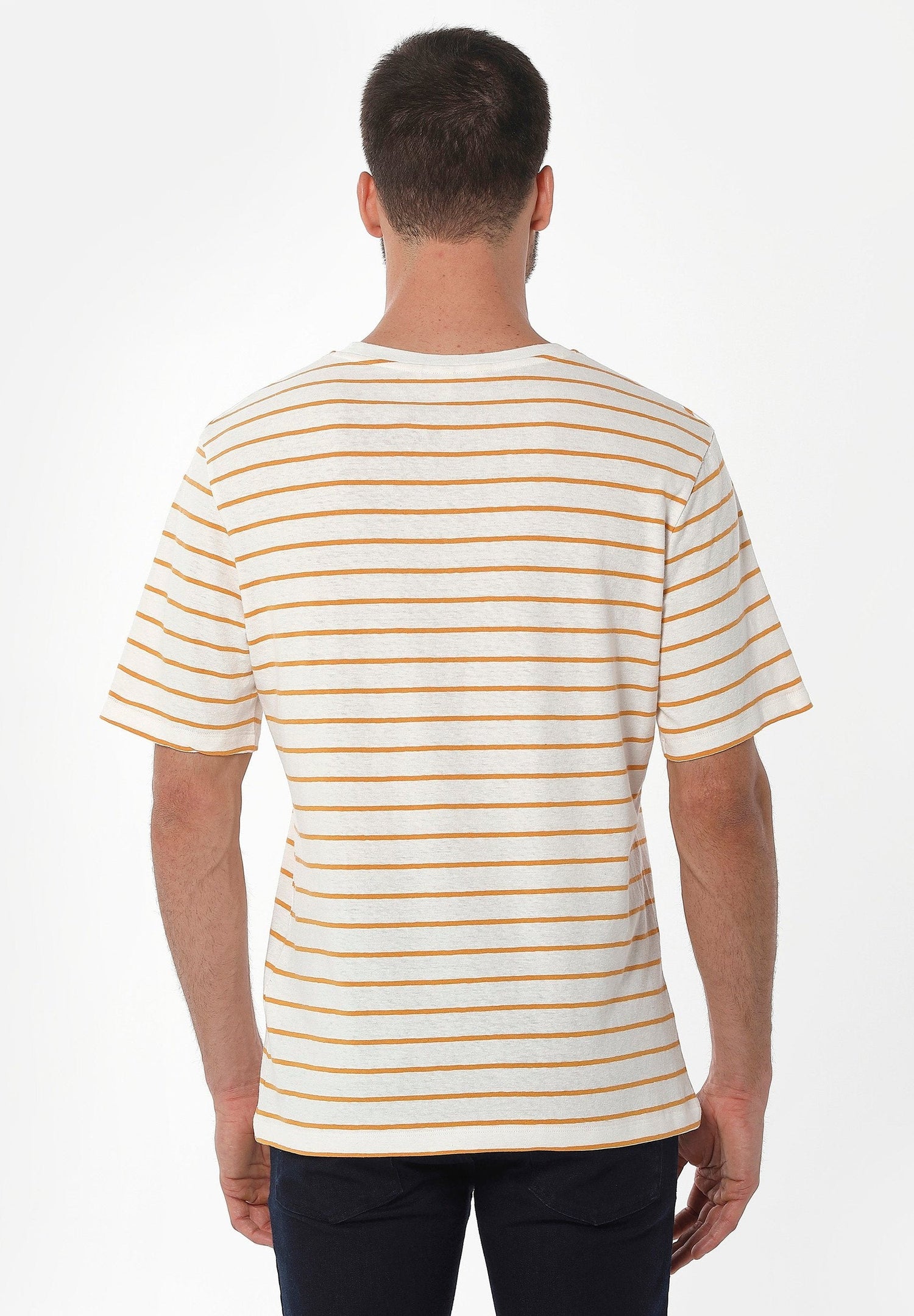 Men's Striped Linen Blend T-Shirt Off White / Mango