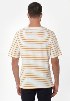 Men's Striped Linen Blend T-Shirt Off White / Mango