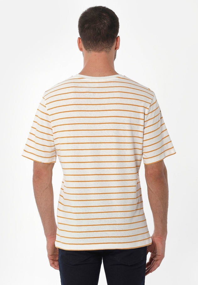 Men's Striped Linen Blend T-Shirt Off White / Mango