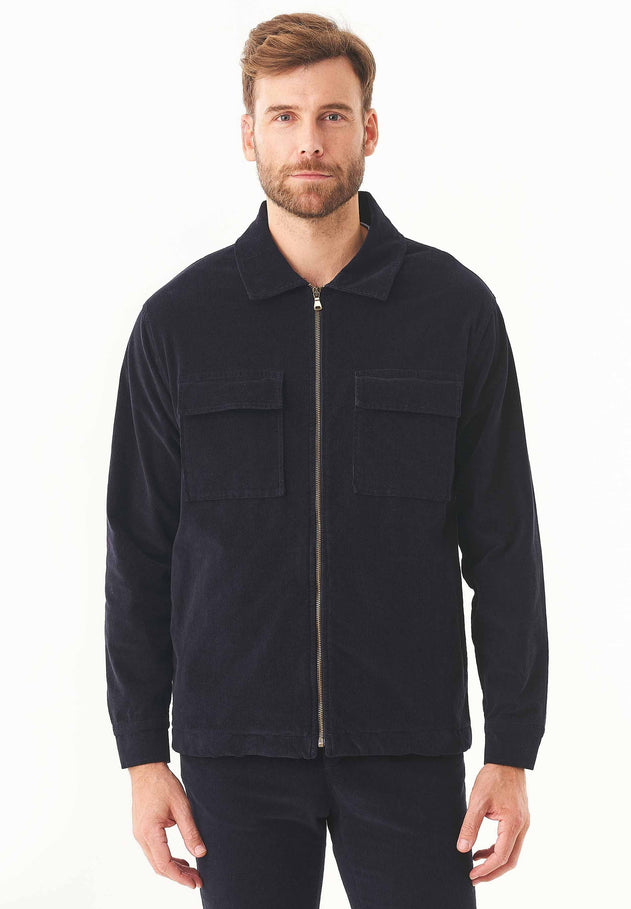 Men's Full Zip Corduroy Overshirt Dark Navy