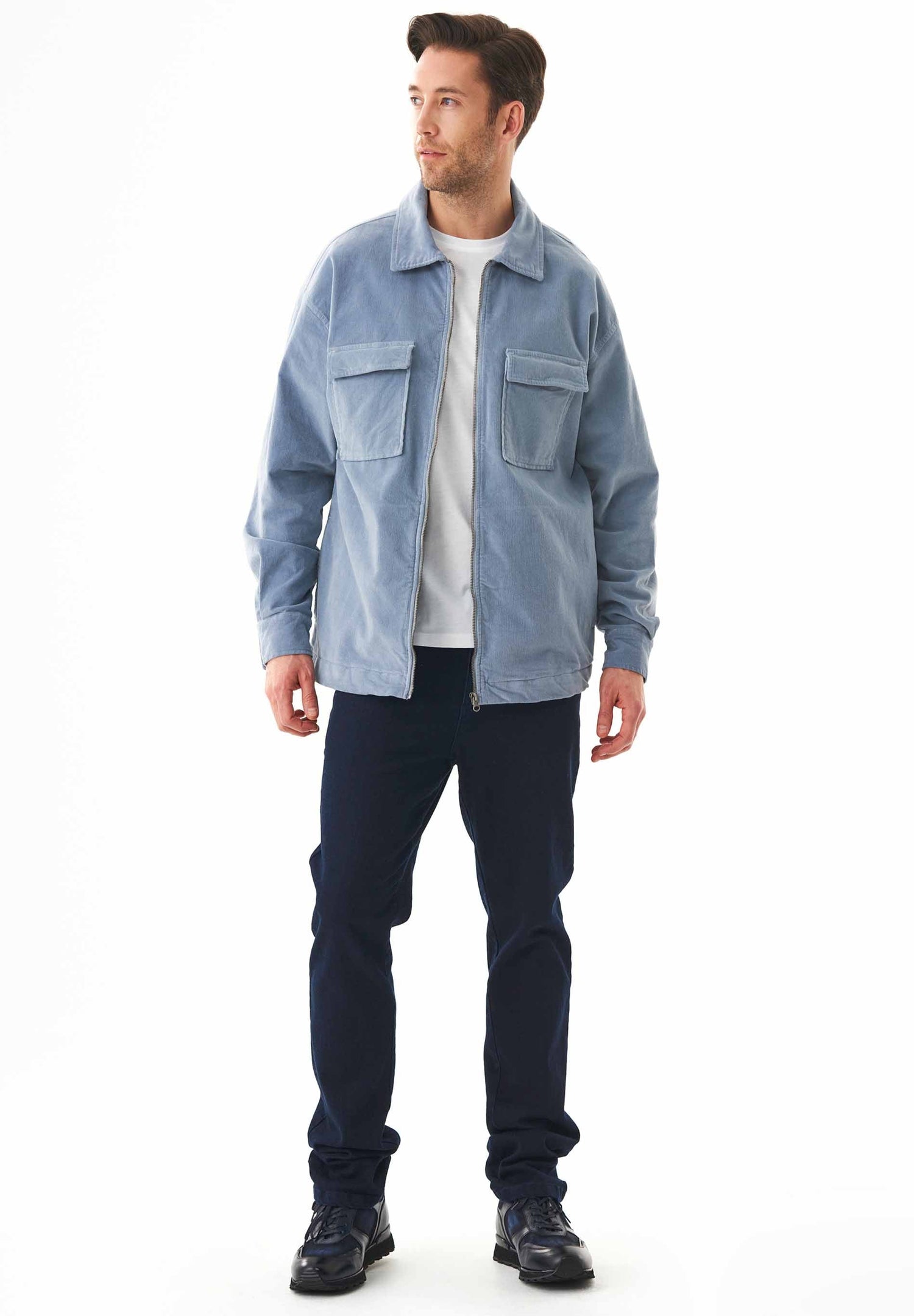 Men's Full Zip Corduroy Overshirt Dusty Blue