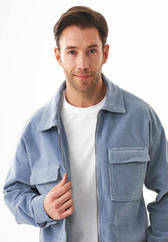 Men's Full Zip Corduroy Overshirt Dusty Blue