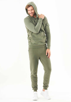 Men's Soft Touch Hoodie With Sleeve Pocket Mid Olive