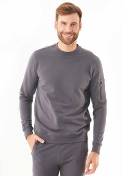 Men's Stretch Sweatshirt With Zip Sleeve Pocket Asphalt