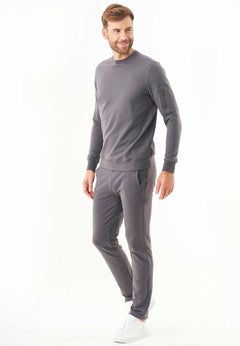Men's Stretch Sweatshirt With Zip Sleeve Pocket Asphalt